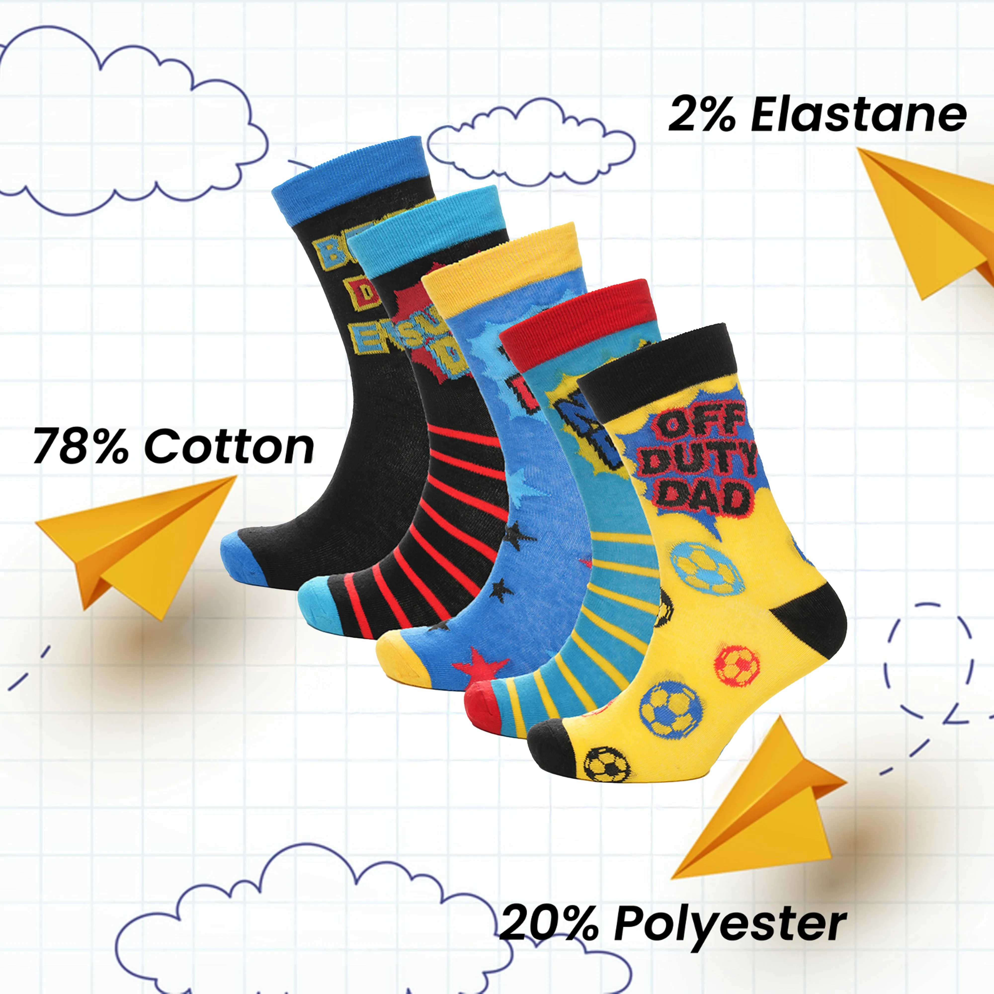 5 Pack Mens Cotton Rich Novelty Dad Socks Colourful Breathable Fun Gift for Fathers Day & Birthdays By Sock Stack