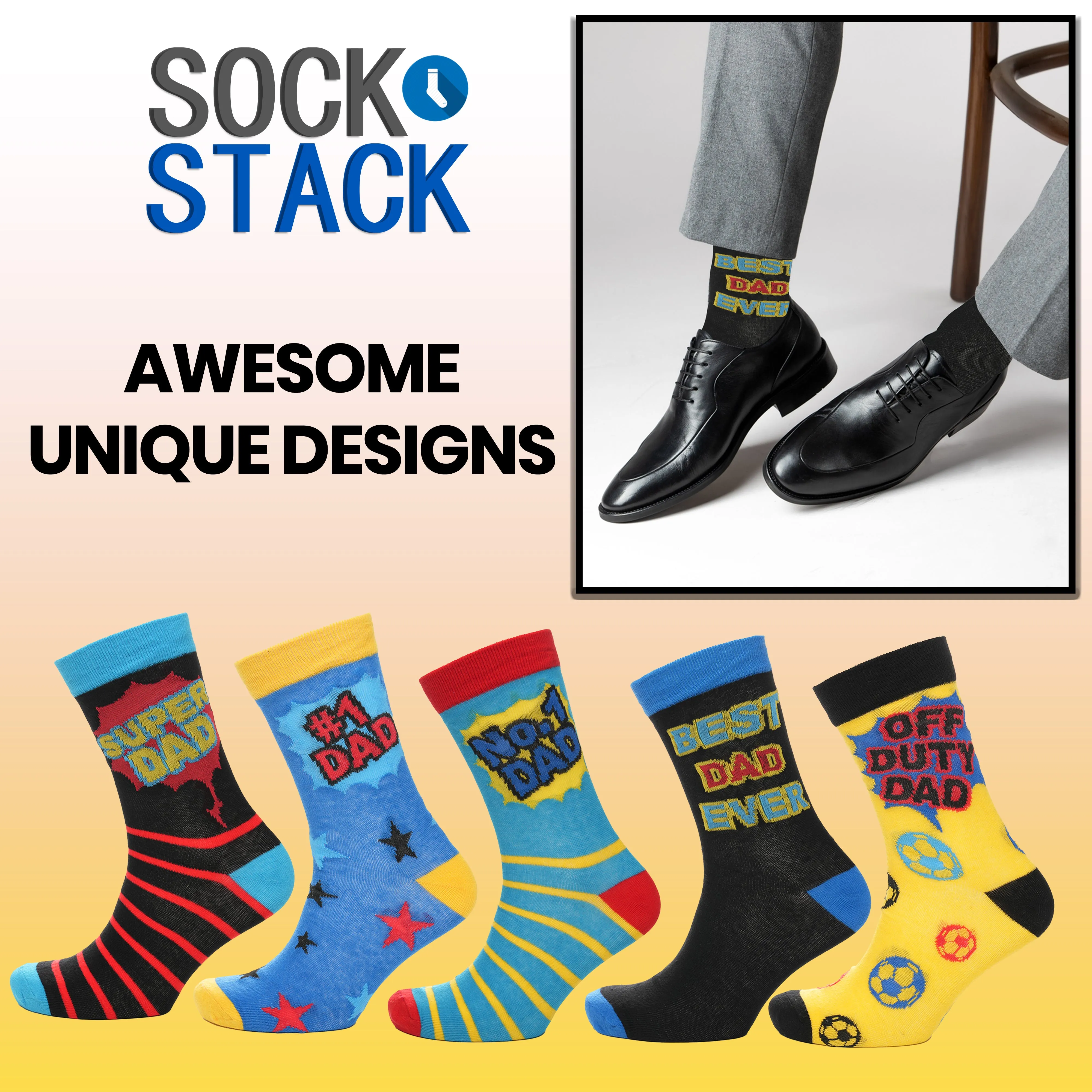 5 Pack Mens Cotton Rich Novelty Dad Socks Colourful Breathable Fun Gift for Fathers Day & Birthdays By Sock Stack
