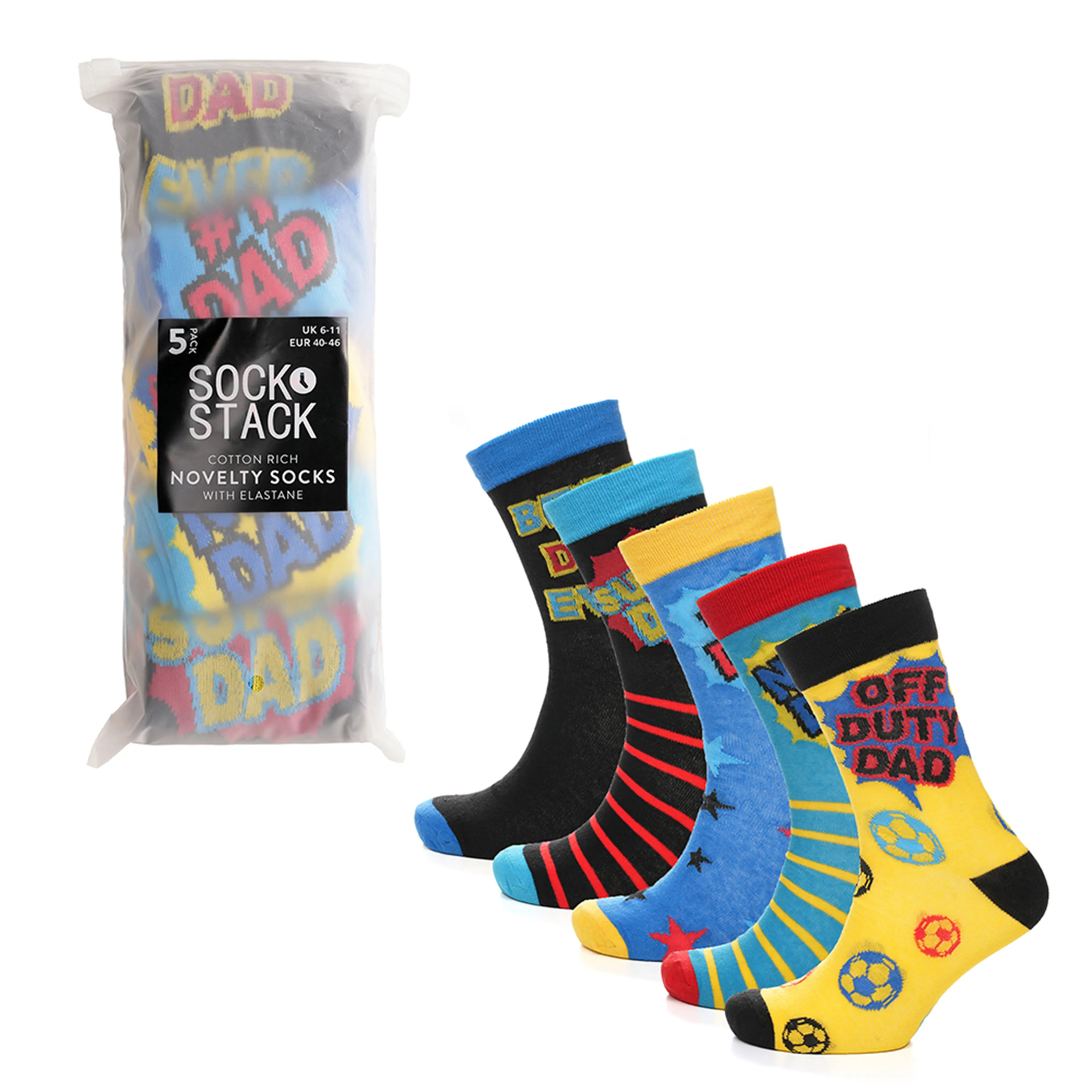 5 Pack Mens Cotton Rich Novelty Dad Socks Colourful Breathable Fun Gift for Fathers Day & Birthdays By Sock Stack