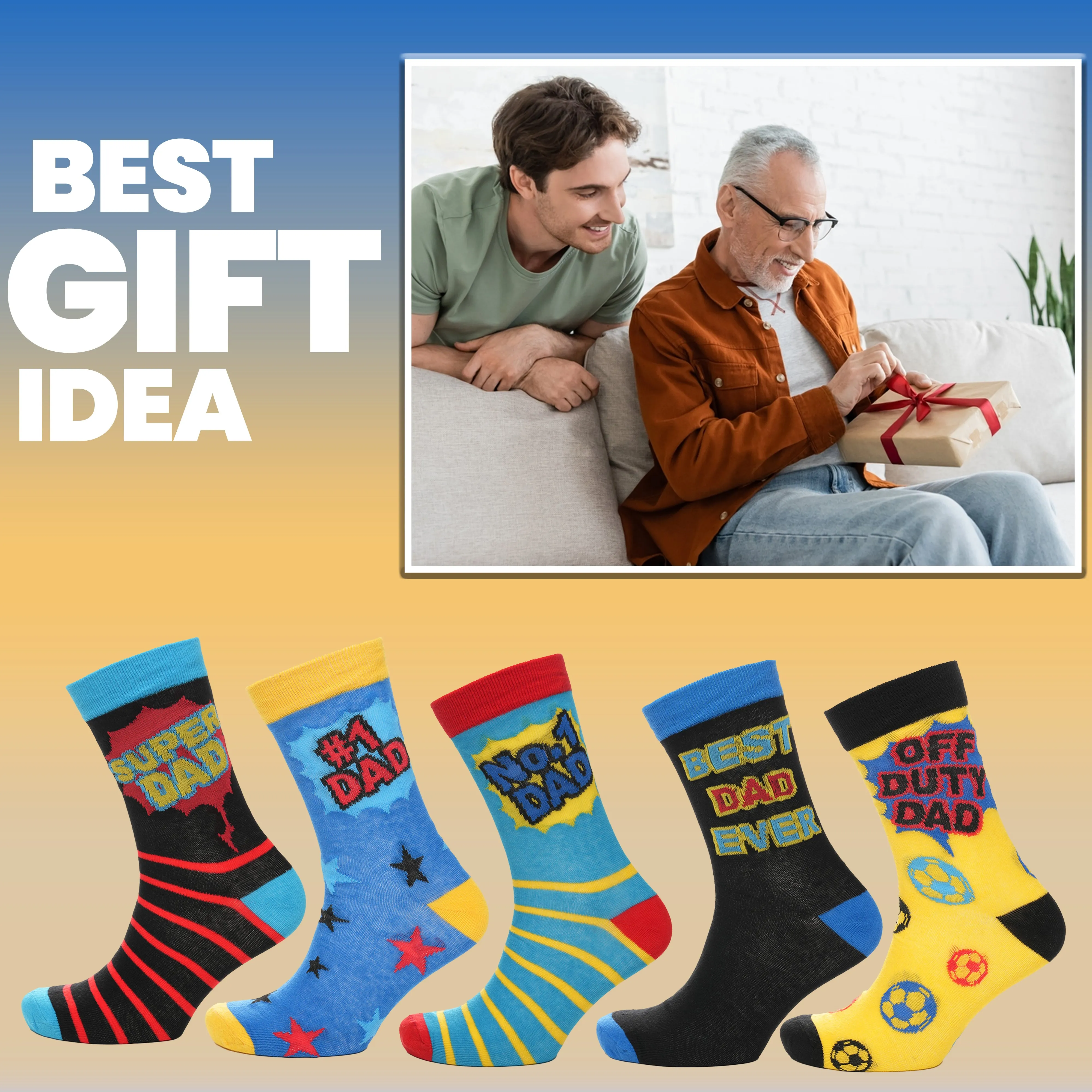 5 Pack Mens Cotton Rich Novelty Dad Socks Colourful Breathable Fun Gift for Fathers Day & Birthdays By Sock Stack