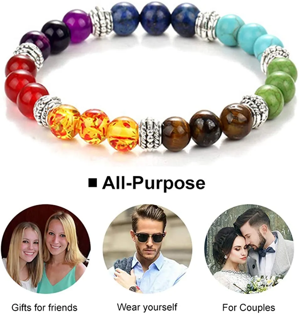 6pcs Black Lava Stone 7 Chakra Bracelets