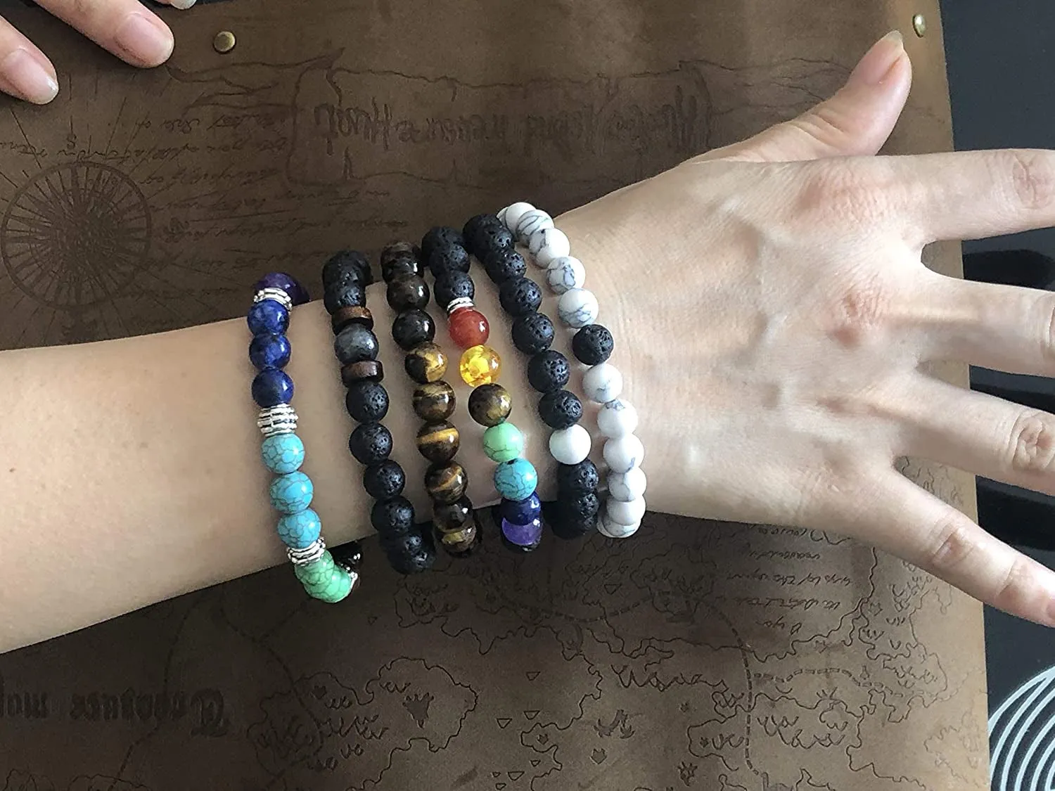 6pcs Black Lava Stone 7 Chakra Bracelets