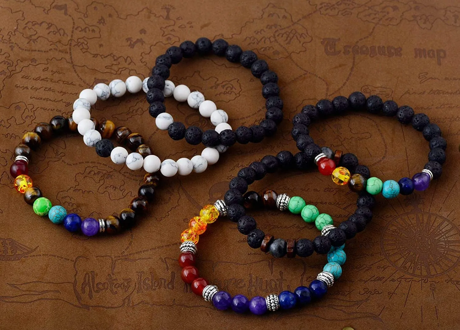6pcs Black Lava Stone 7 Chakra Bracelets