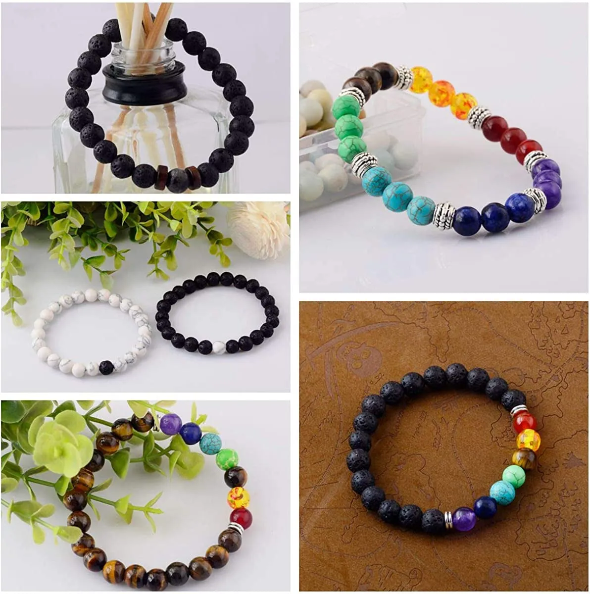 6pcs Black Lava Stone 7 Chakra Bracelets