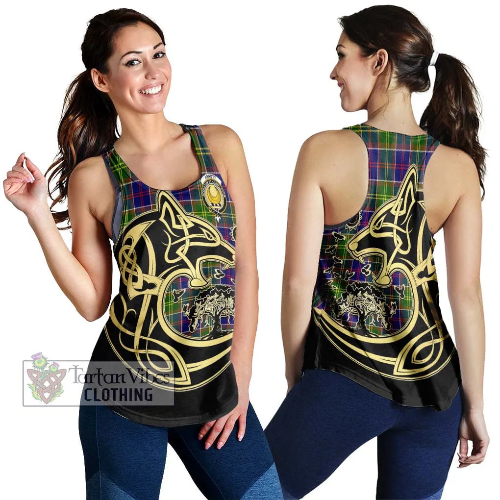Arnott Tartan Women's Racerback Tanks with Family Crest Celtic Wolf Style