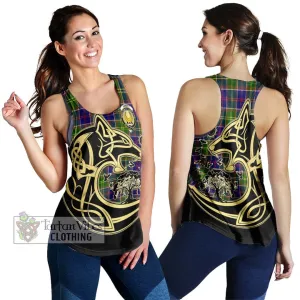 Arnott Tartan Women's Racerback Tanks with Family Crest Celtic Wolf Style