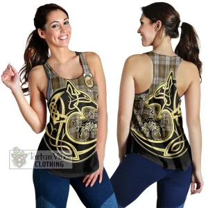Baillie Dress Tartan Women's Racerback Tanks with Family Crest Celtic Wolf Style