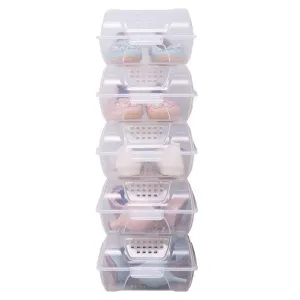 BAOYOUNI Clear Shoe Box Closet Corner Storage Case Holder Dust-Proof Breathable Organizer Saving Space Stackable with Lid for Flats, Athletic Shoes, Sandals, Heels, Sneakers (Pack of 5)