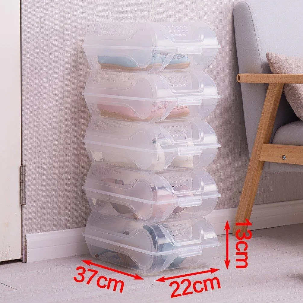 BAOYOUNI Clear Shoe Box Closet Corner Storage Case Holder Dust-Proof Breathable Organizer Saving Space Stackable with Lid for Flats, Athletic Shoes, Sandals, Heels, Sneakers (Pack of 5)