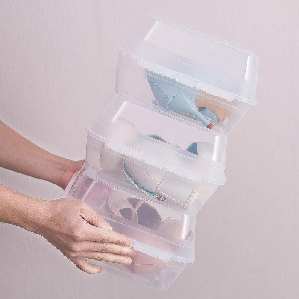 BAOYOUNI Clear Shoe Box Closet Corner Storage Case Holder Dust-Proof Breathable Organizer Saving Space Stackable with Lid for Flats, Athletic Shoes, Sandals, Heels, Sneakers (Pack of 5)