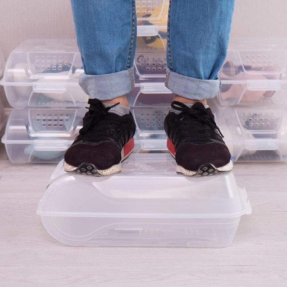 BAOYOUNI Clear Shoe Box Closet Corner Storage Case Holder Dust-Proof Breathable Organizer Saving Space Stackable with Lid for Flats, Athletic Shoes, Sandals, Heels, Sneakers (Pack of 5)