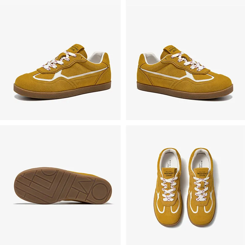 BeauToday Suede Neutral Tennis Sneakers Flats for Women with Patchwork Design