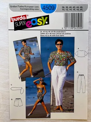Burda Super Easy 4509 UNCUT Adult Casual/Athletic Wear Sizes 10-20