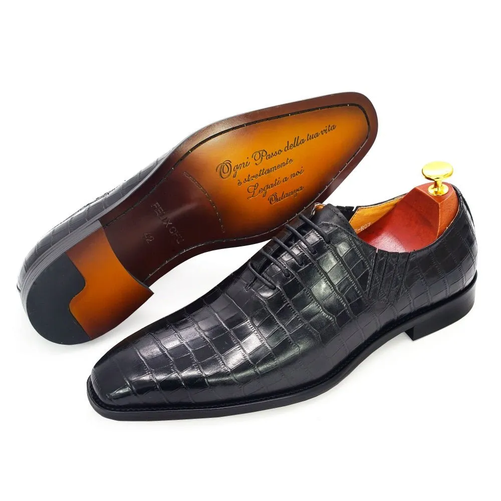 CrocLuxe Exquisite Crocodile Pattern Pointed Toe Oxford