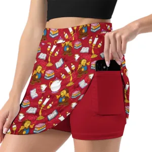 Disney Beauty And The Beast Belle's Friends Athletic A-Line Skirt With Pocket Solid Shorts