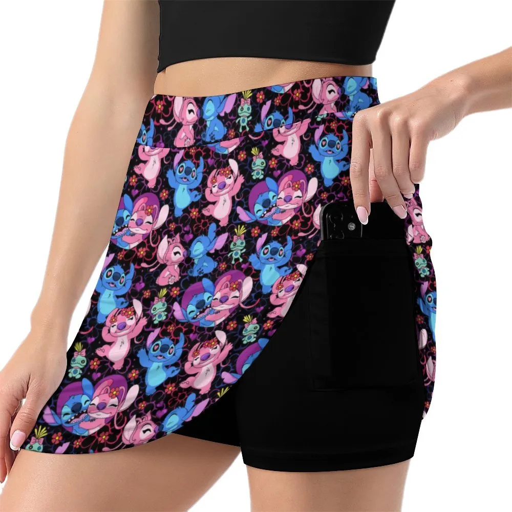 Disney Lilo And Stitch Angel Besties Athletic A-Line Skirt With Pocket Solid Shorts