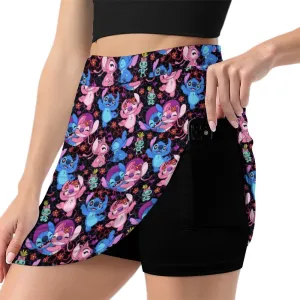Disney Lilo And Stitch Angel Besties Athletic A-Line Skirt With Pocket Solid Shorts