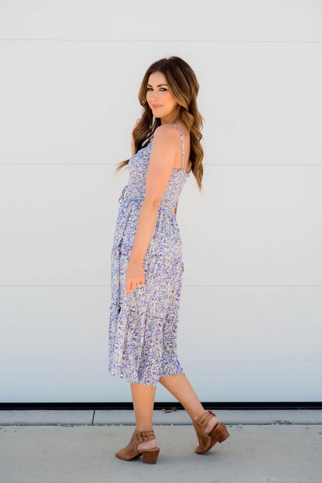 Ditsy Floral Cutout Midi Dress