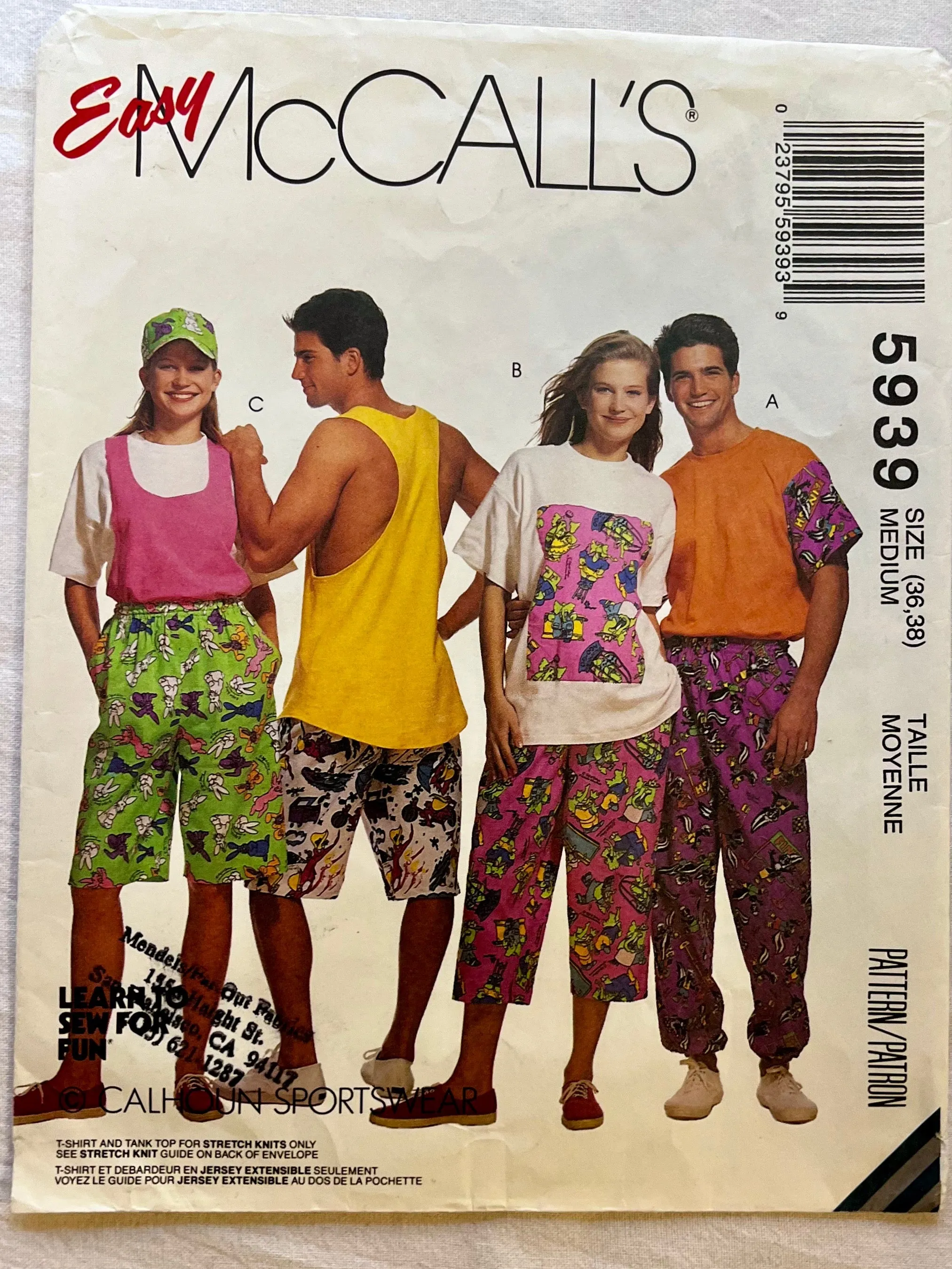 Easy McCall's 5939 CUT Adult Casual/Athletic Wear Size M