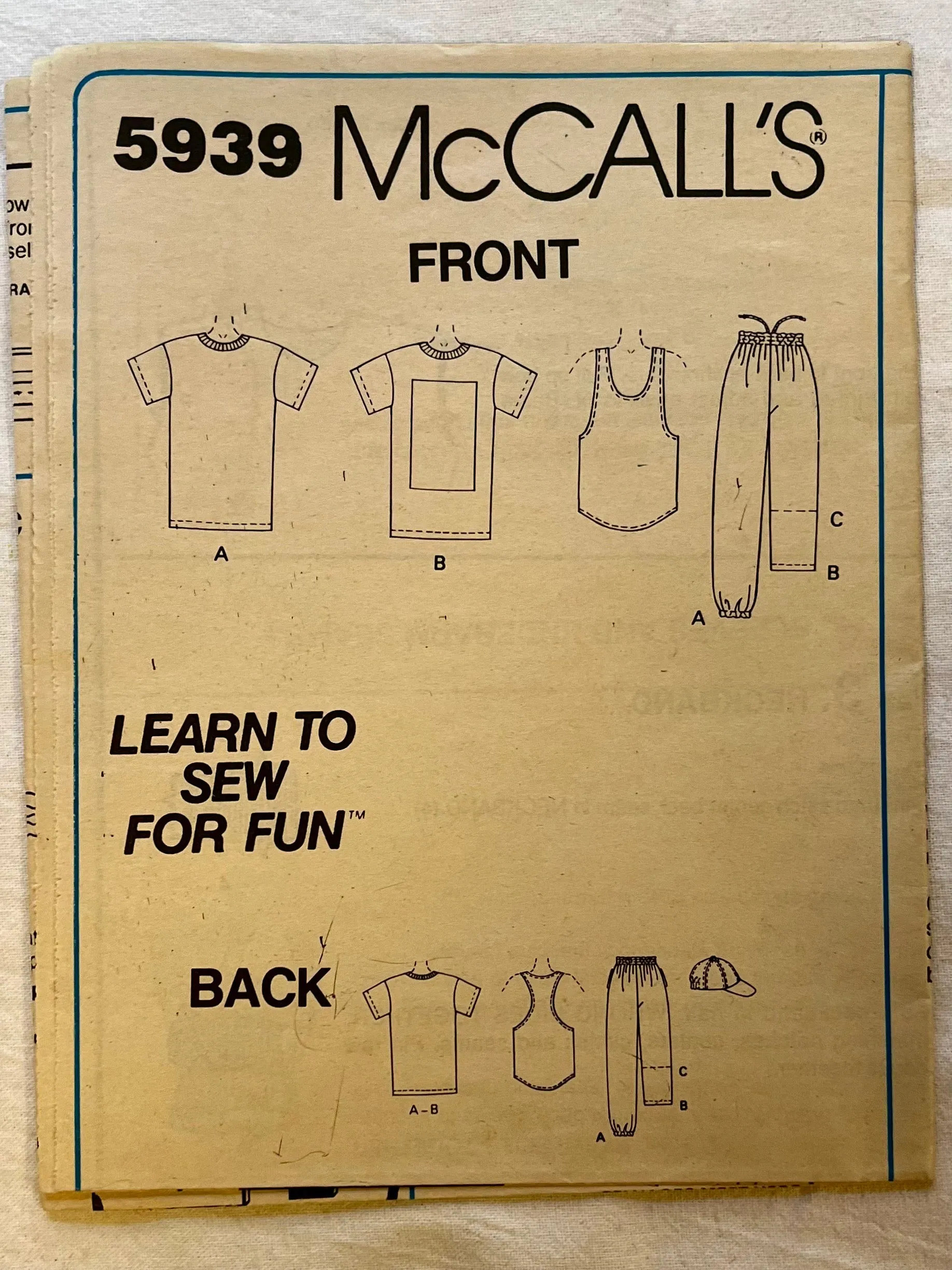 Easy McCall's 5939 CUT Adult Casual/Athletic Wear Size M
