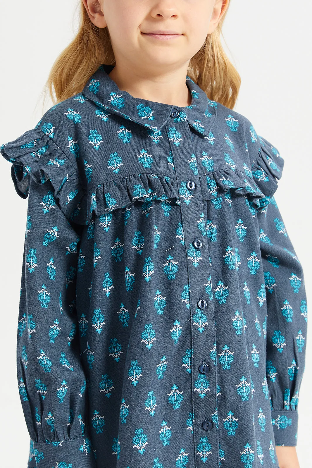 Girls Navy Printed Dress