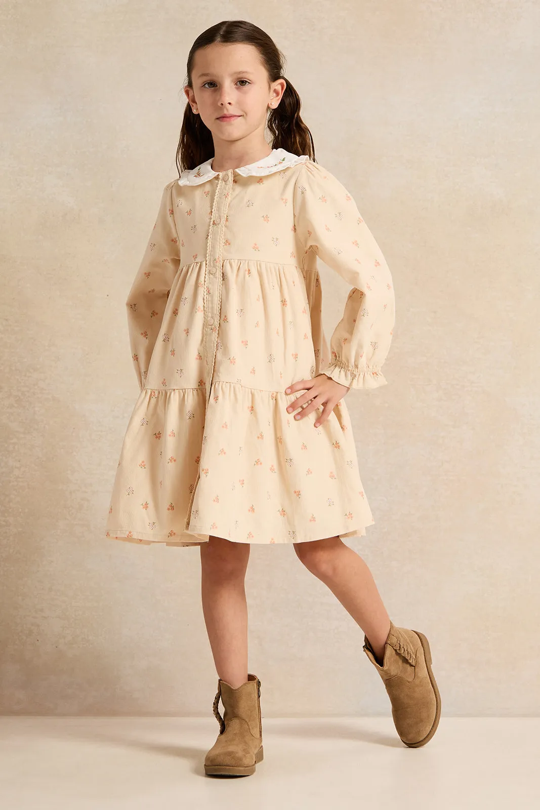 Girls Yellow Printed Dress