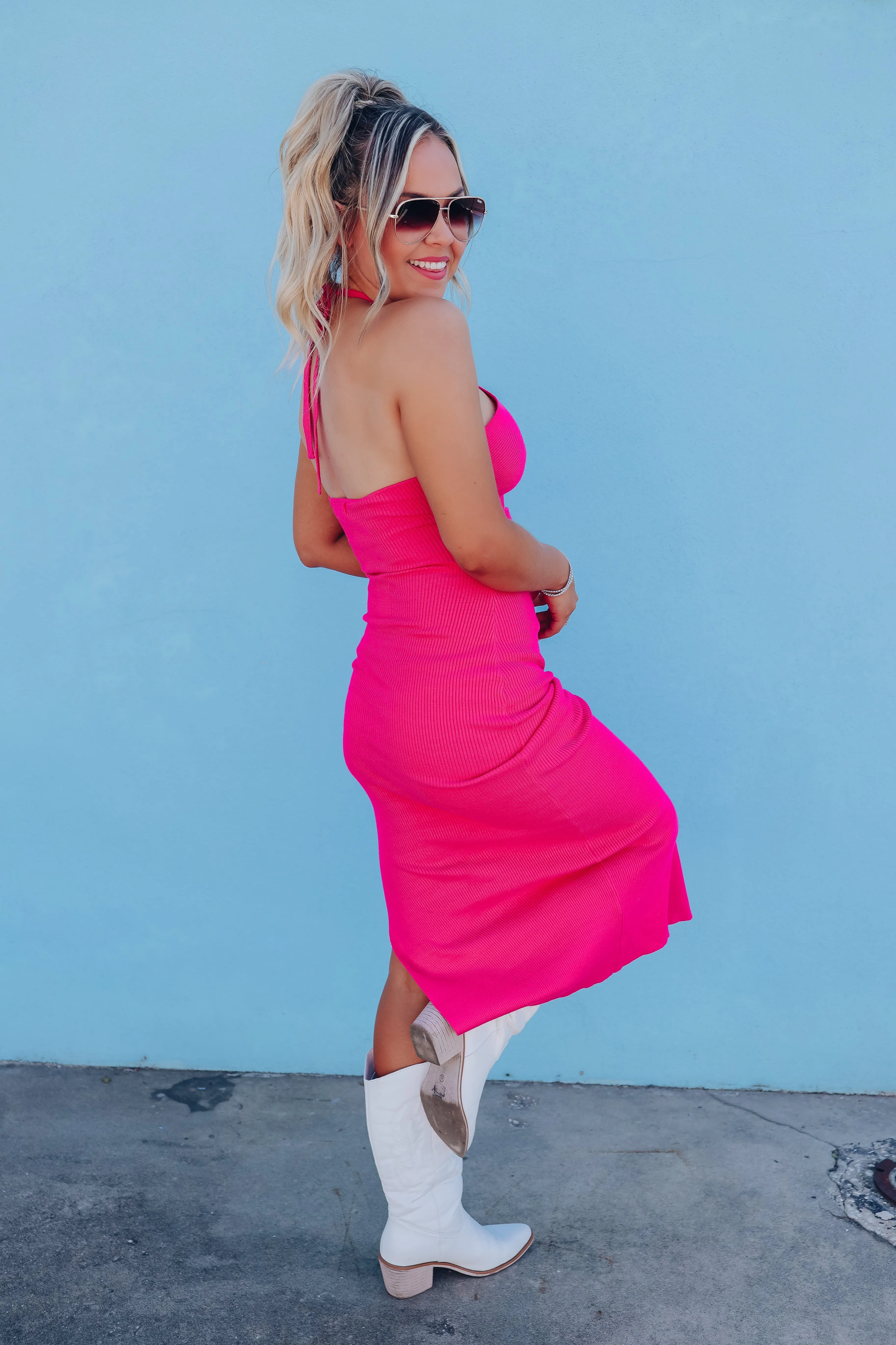 Harmony Cut Out Halter Midi Dress - Pink