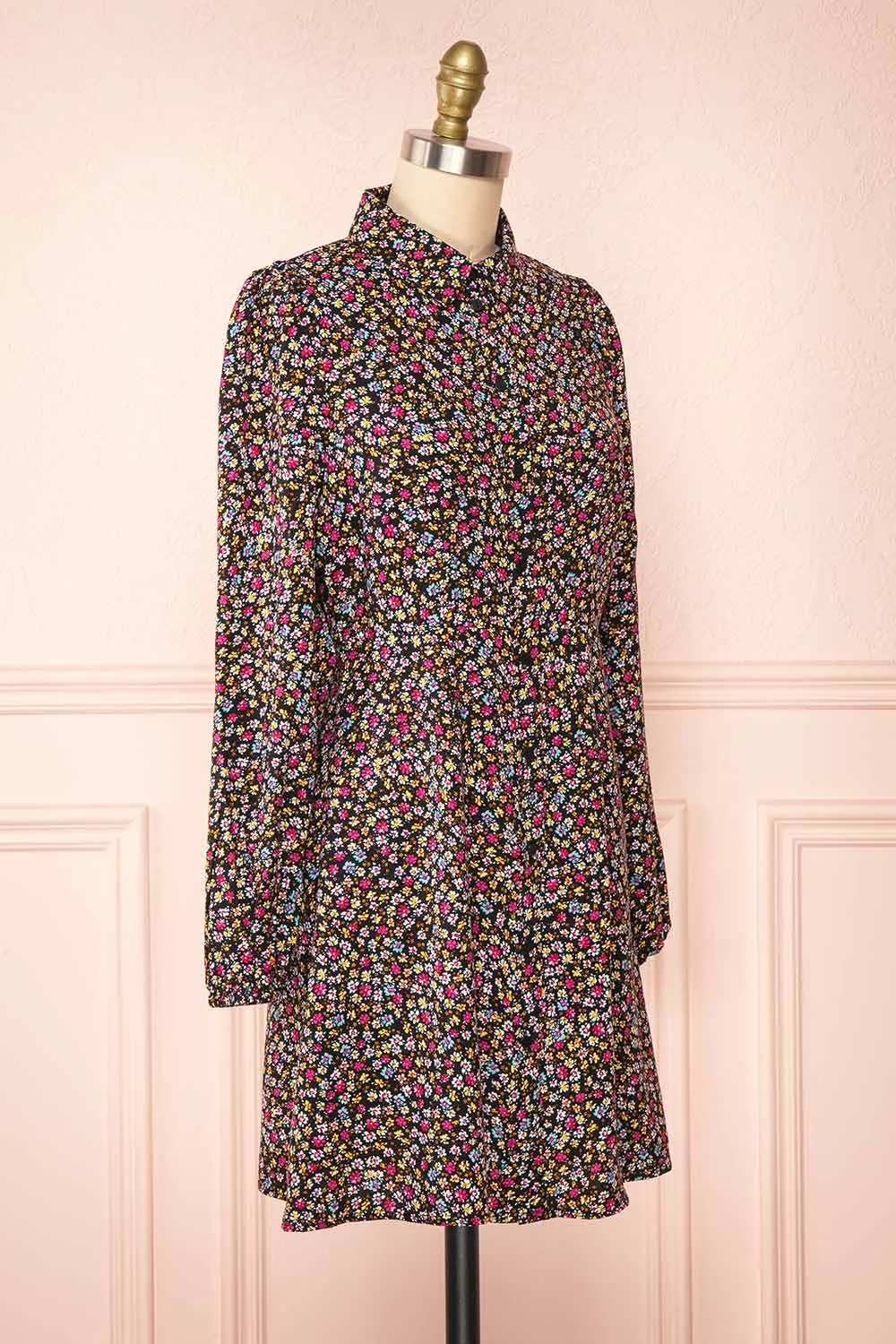 Hitomi | Short Floral Pattern Button-Up Dress