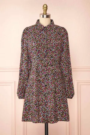Hitomi | Short Floral Pattern Button-Up Dress