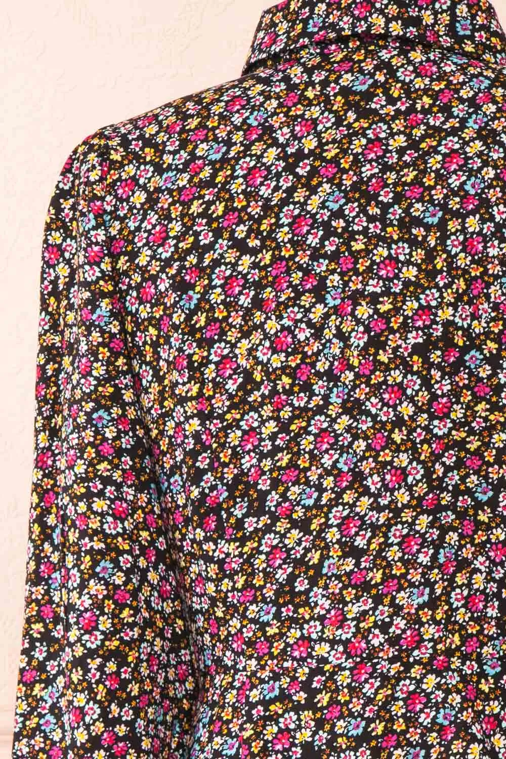 Hitomi | Short Floral Pattern Button-Up Dress