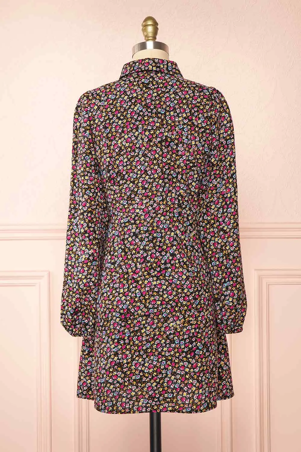 Hitomi | Short Floral Pattern Button-Up Dress