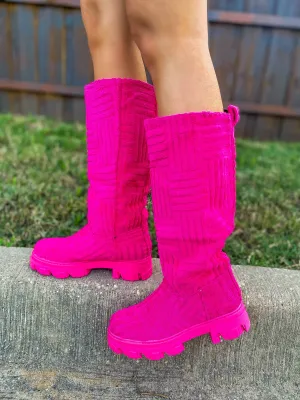 Just For Kicks Towel-Like Material Boots - Hot Pink