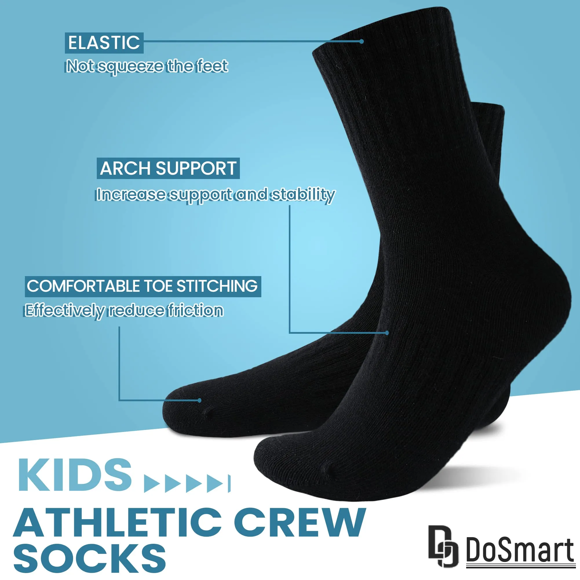 Kids Cotton Athletic Socks 10 Pairs Black