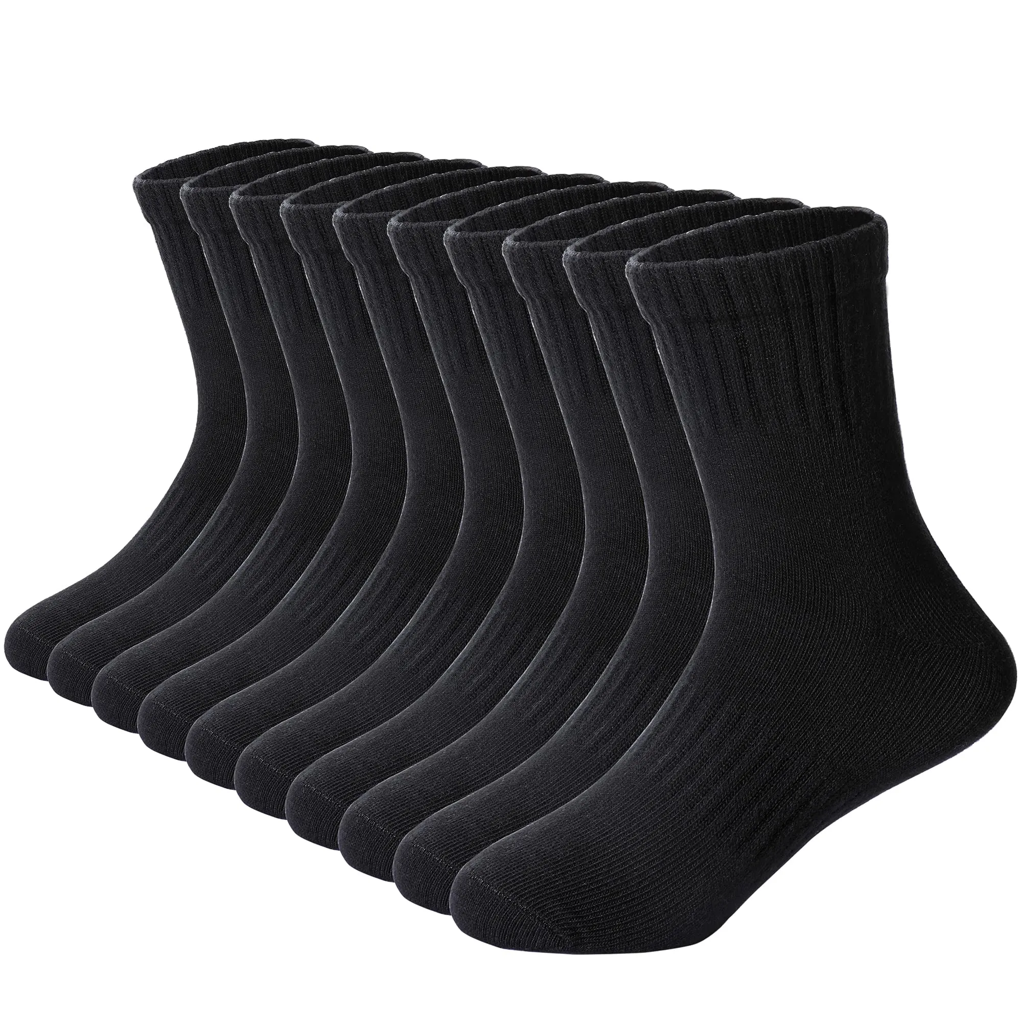 Kids Cotton Athletic Socks 10 Pairs Black