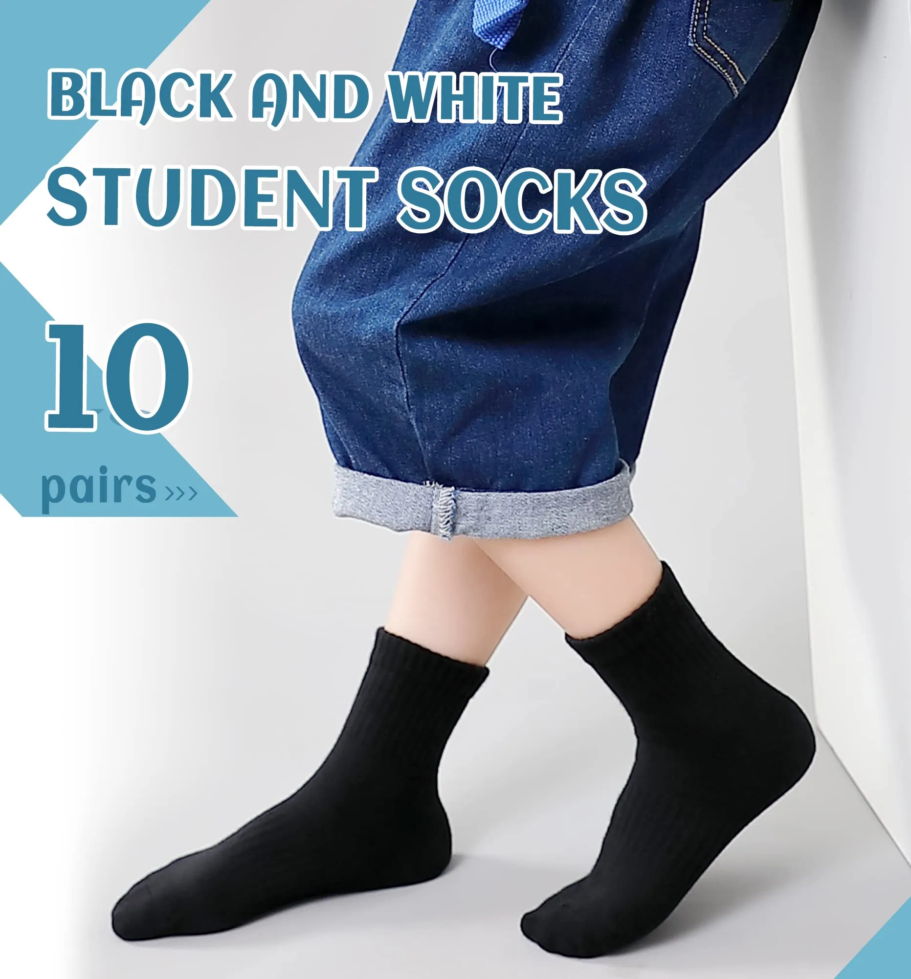 Kids Cotton Athletic Socks 10 Pairs Black
