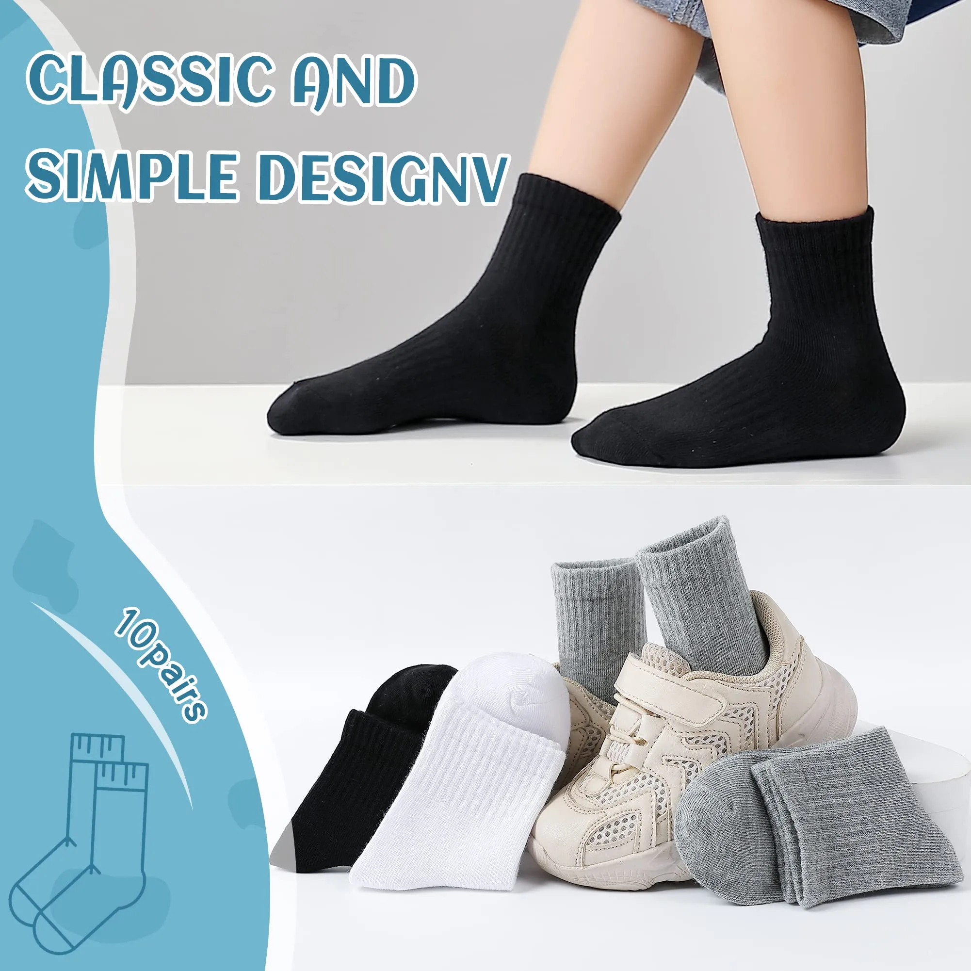 Kids Cotton Athletic Socks 10 Pairs Black