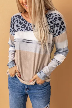 Leopard Colorblock V-Neck Top