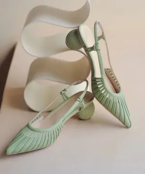 Light Green Pointed Toe Hollow Out Splicing Chunky Sandals LY8274