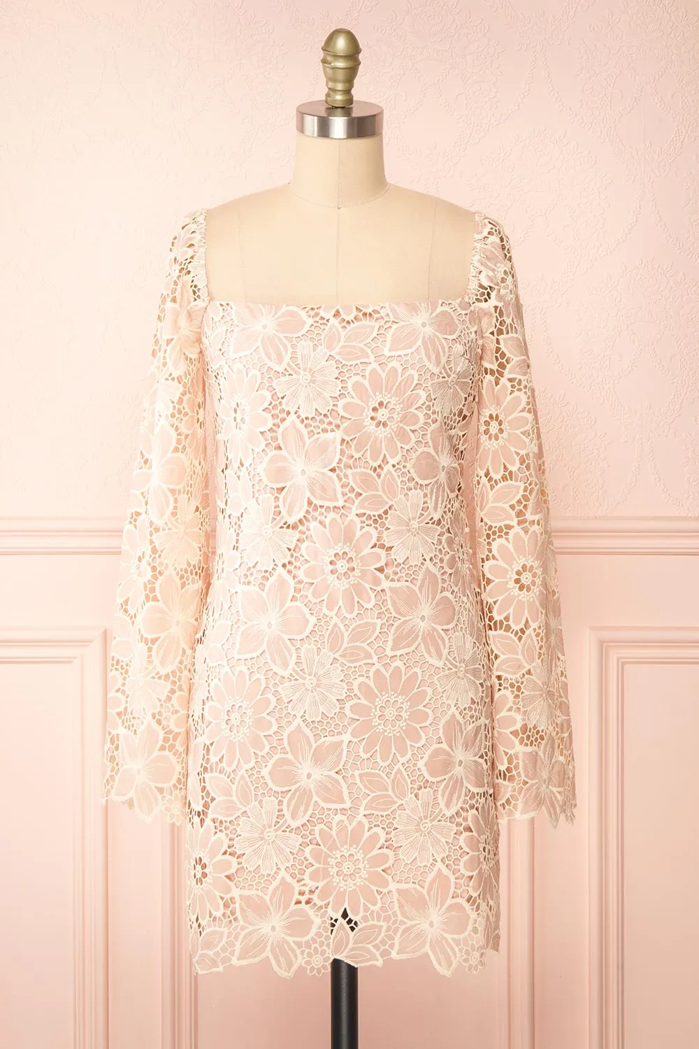 Marie-Liesse | Short Pink Open-Work Lace Dress