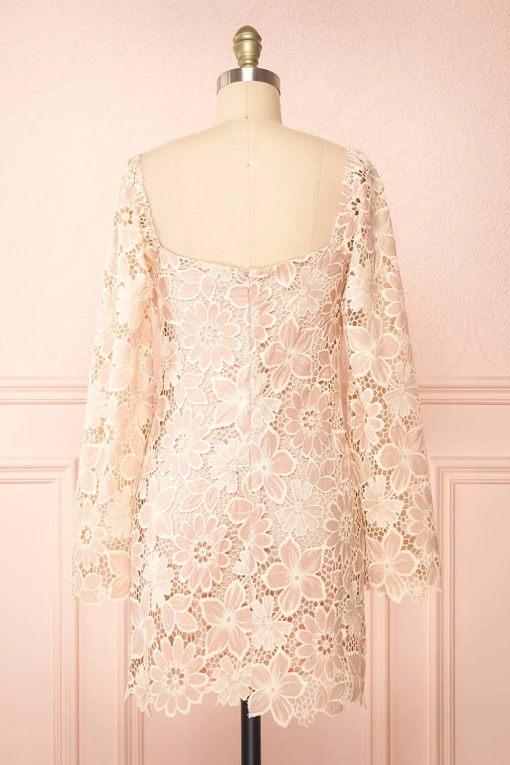 Marie-Liesse | Short Pink Open-Work Lace Dress