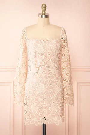 Marie-Liesse | Short Pink Open-Work Lace Dress