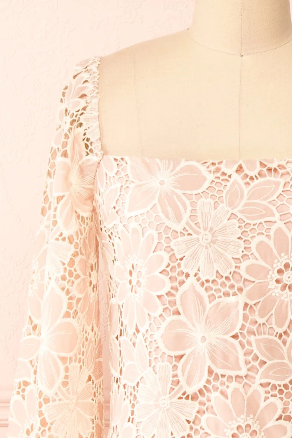 Marie-Liesse | Short Pink Open-Work Lace Dress