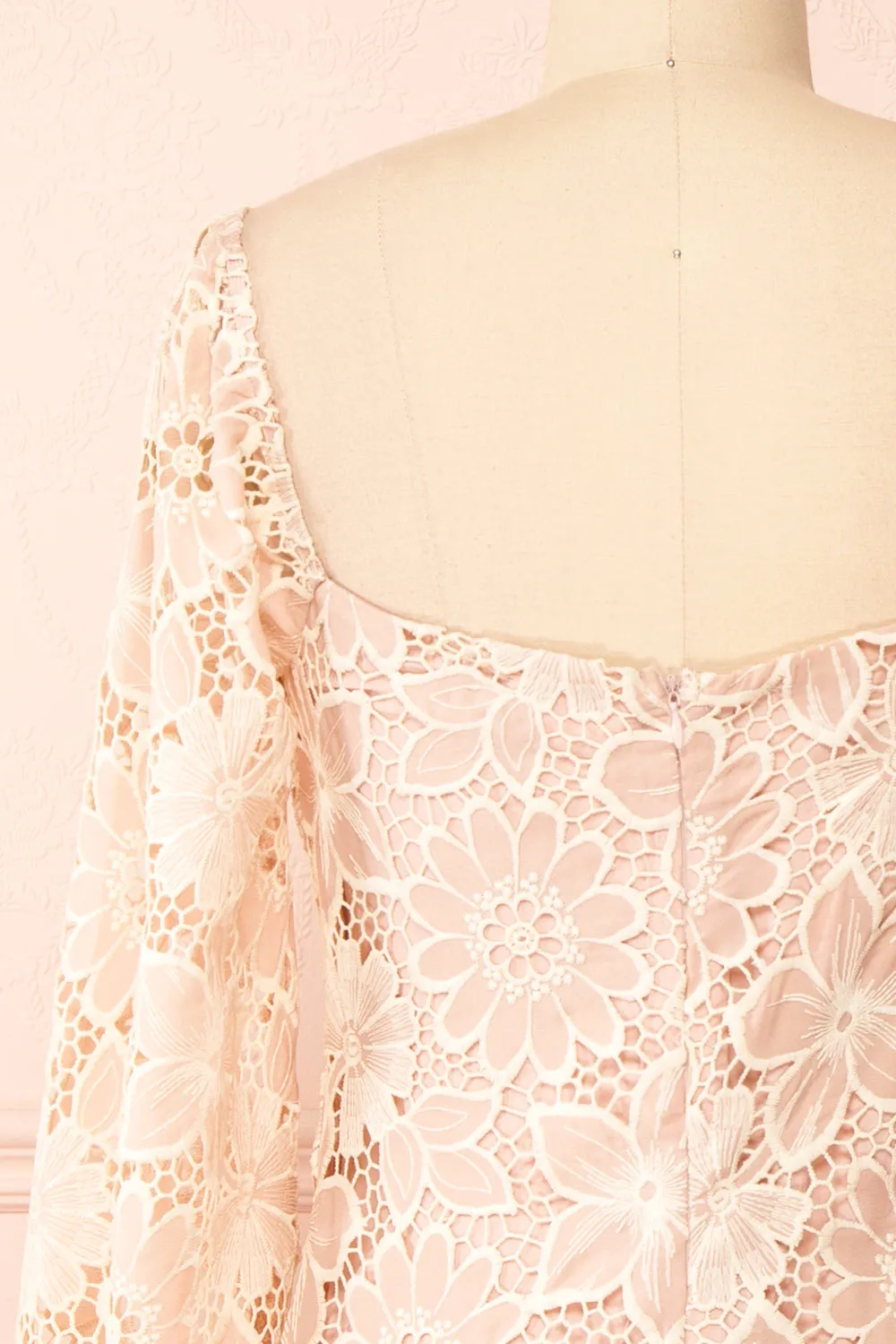 Marie-Liesse | Short Pink Open-Work Lace Dress