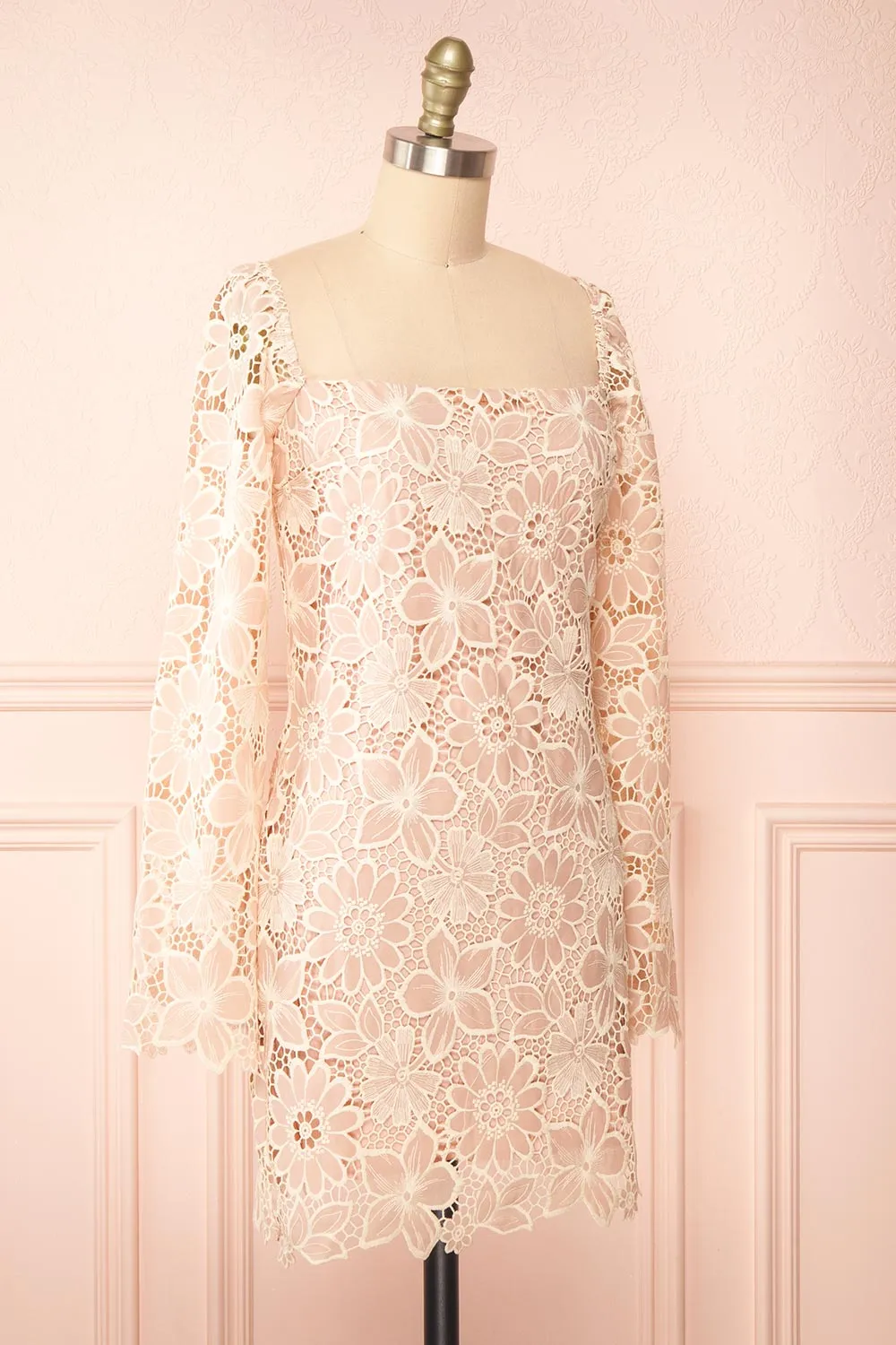 Marie-Liesse | Short Pink Open-Work Lace Dress