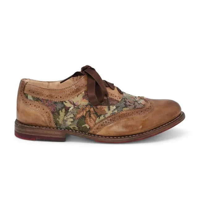 Maude Wing-Tip Riding Shoes in Tan Rustic