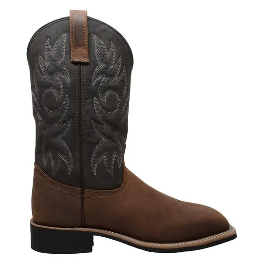 Men's 12" Work Western Square Toe Black/Brown Leather Boots