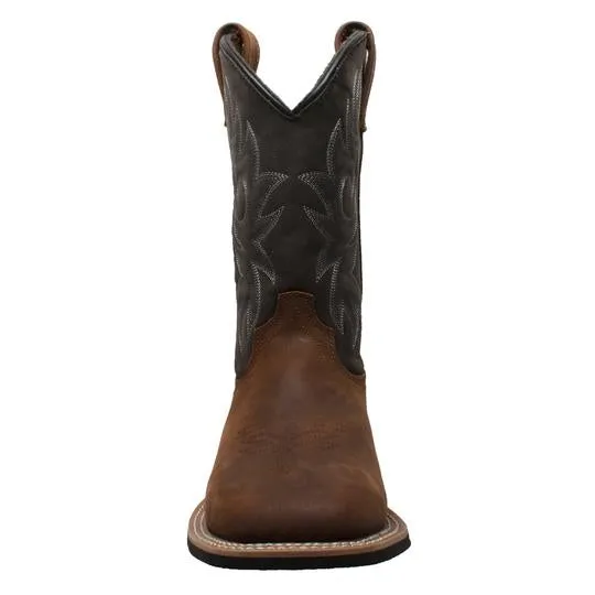 Men's 12" Work Western Square Toe Black/Brown Leather Boots