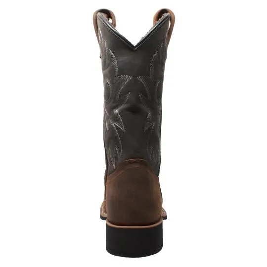 Men's 12" Work Western Square Toe Black/Brown Leather Boots