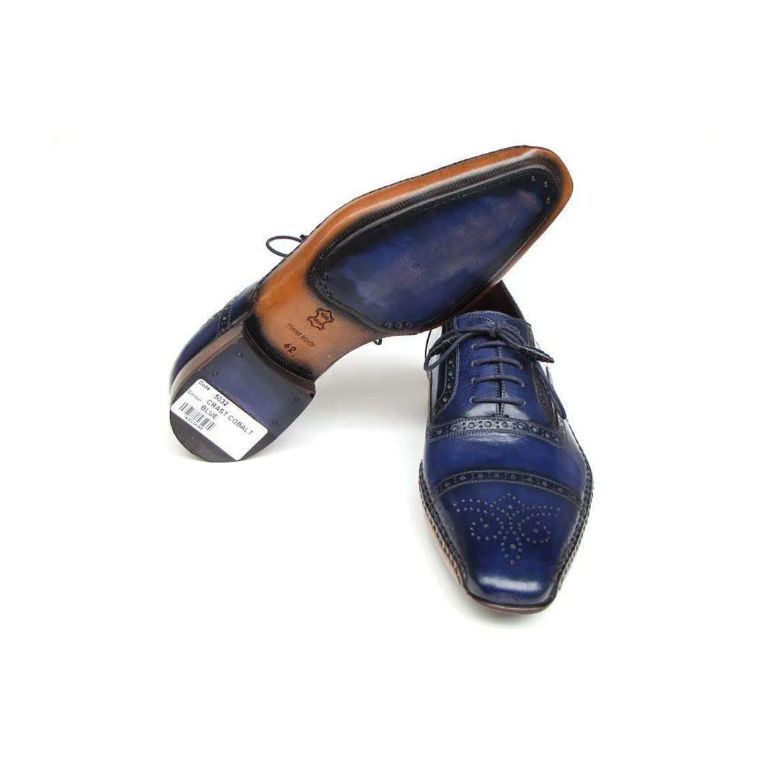 Paul Parkman Handmade Designer Shoes Men's Handmade Designer Shoes Captoe Leather Navy Oxfords (PM4026)