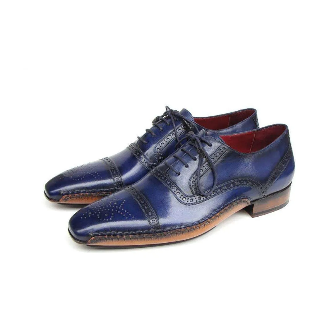 Paul Parkman Handmade Designer Shoes Men's Handmade Designer Shoes Captoe Leather Navy Oxfords (PM4026)